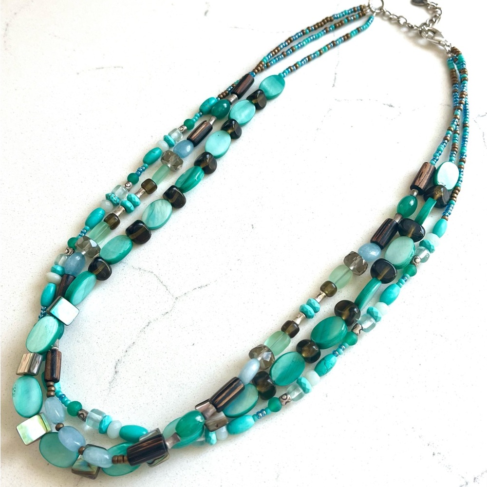 Silpada 3 strands-Magnesite Agate Quartzite Wood Glass Shell & Sterling Silver